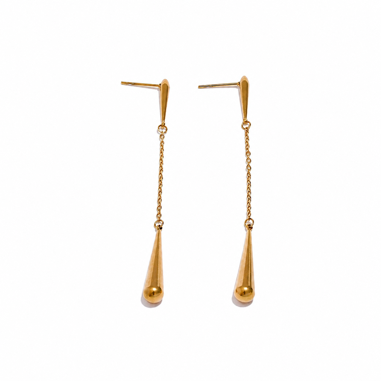 Pendientes Largos de Gota Bañados en Oro 18K — Elegancia Moderna