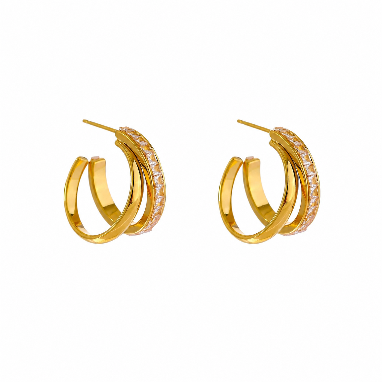 Pendientes Geométricos con Circonitas Bañados en Oro 18K o Platino — Elegancia Delicada