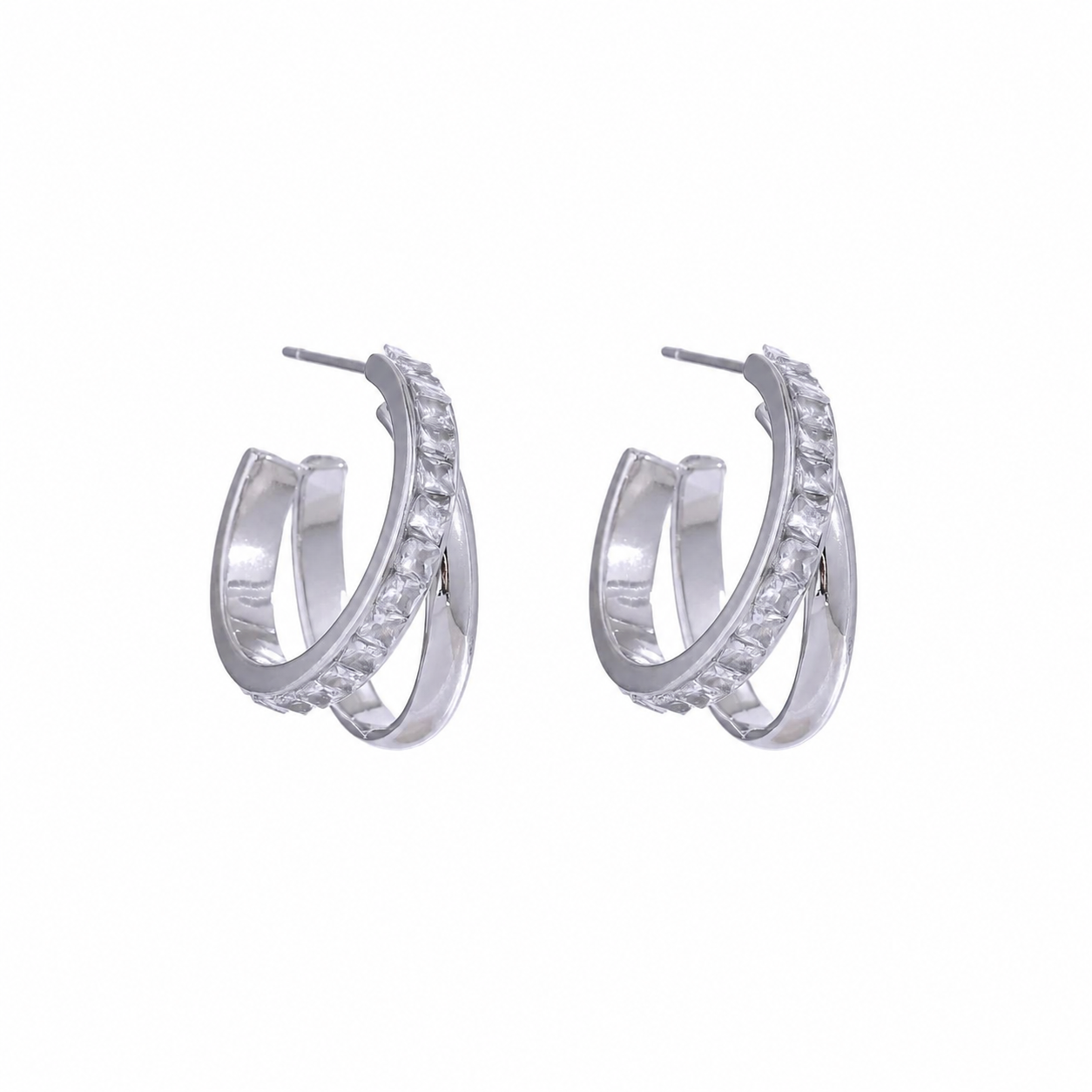Pendientes Geométricos con Circonitas Bañados en Oro 18K o Platino — Elegancia Delicada
