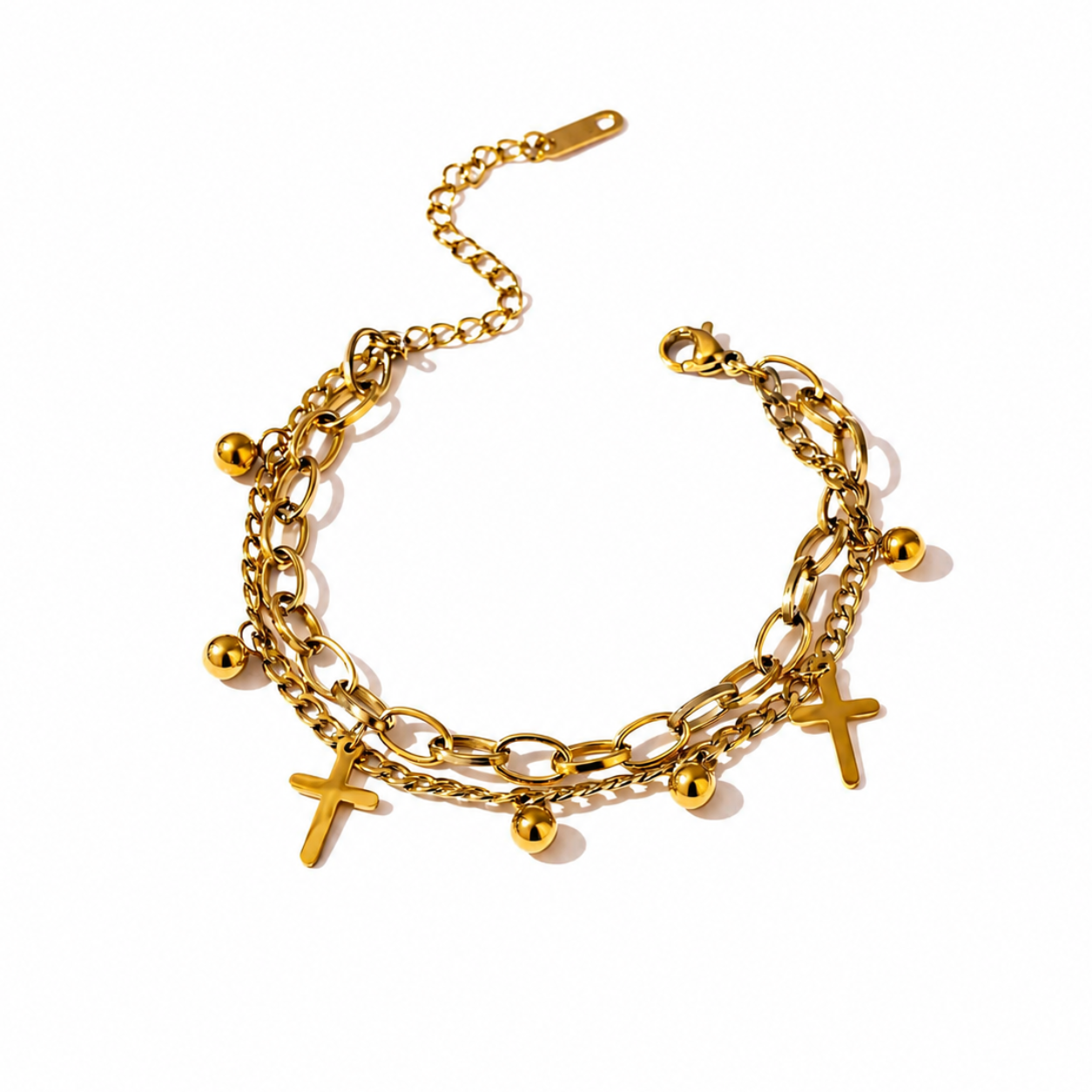 Pulsera Cruz en Capas Bañada en Oro 18K — Estilo Trendy Chic
