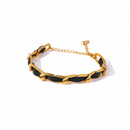 Pulsera de Cuero y Cadena Bañada en Oro 18K o Platino — Estilo Statement Chic