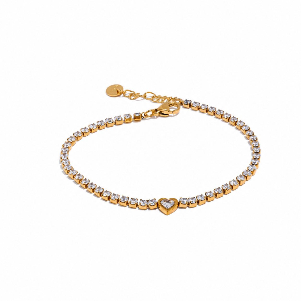 Pulsera Corazón con Circonitas Bañada en Oro 18K o Platino — Brillo Elegante