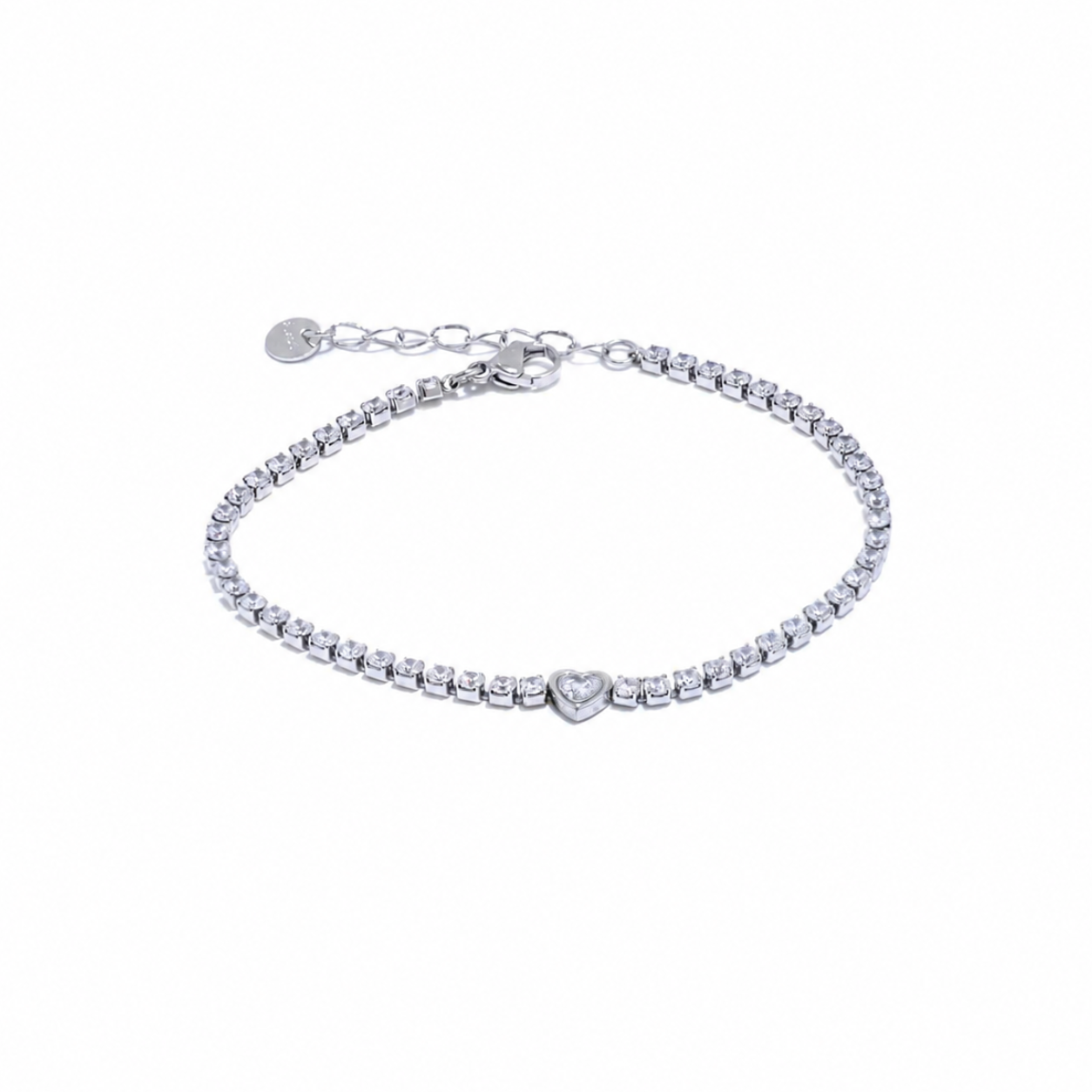 Pulsera Corazón con Circonitas Bañada en Oro 18K o Platino — Brillo Elegante