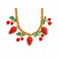 Collar de Cerezas y Fresas Bañado en Oro 18K — Estilo Dulce y Chic