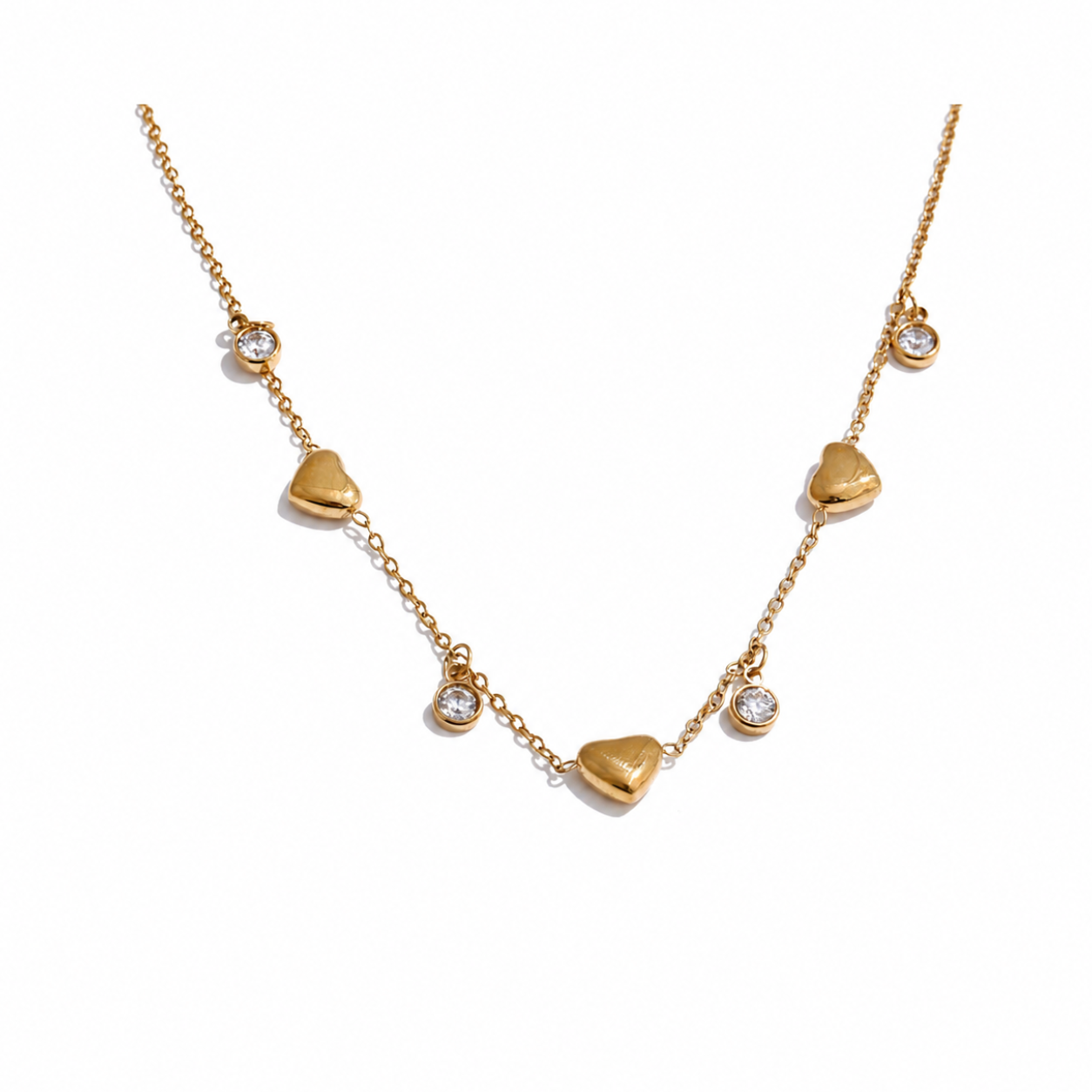 Collar Corazón con Circonitas Bañado en Oro 18K o Platino — Elegancia Romántica