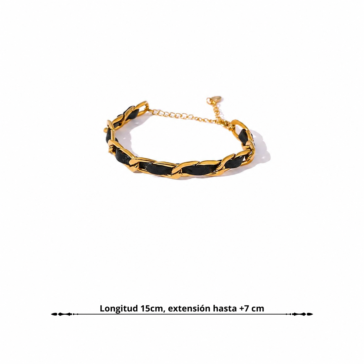 Pulsera de Cuero y Cadena Bañada en Oro 18K o Platino — Estilo Statement Chic