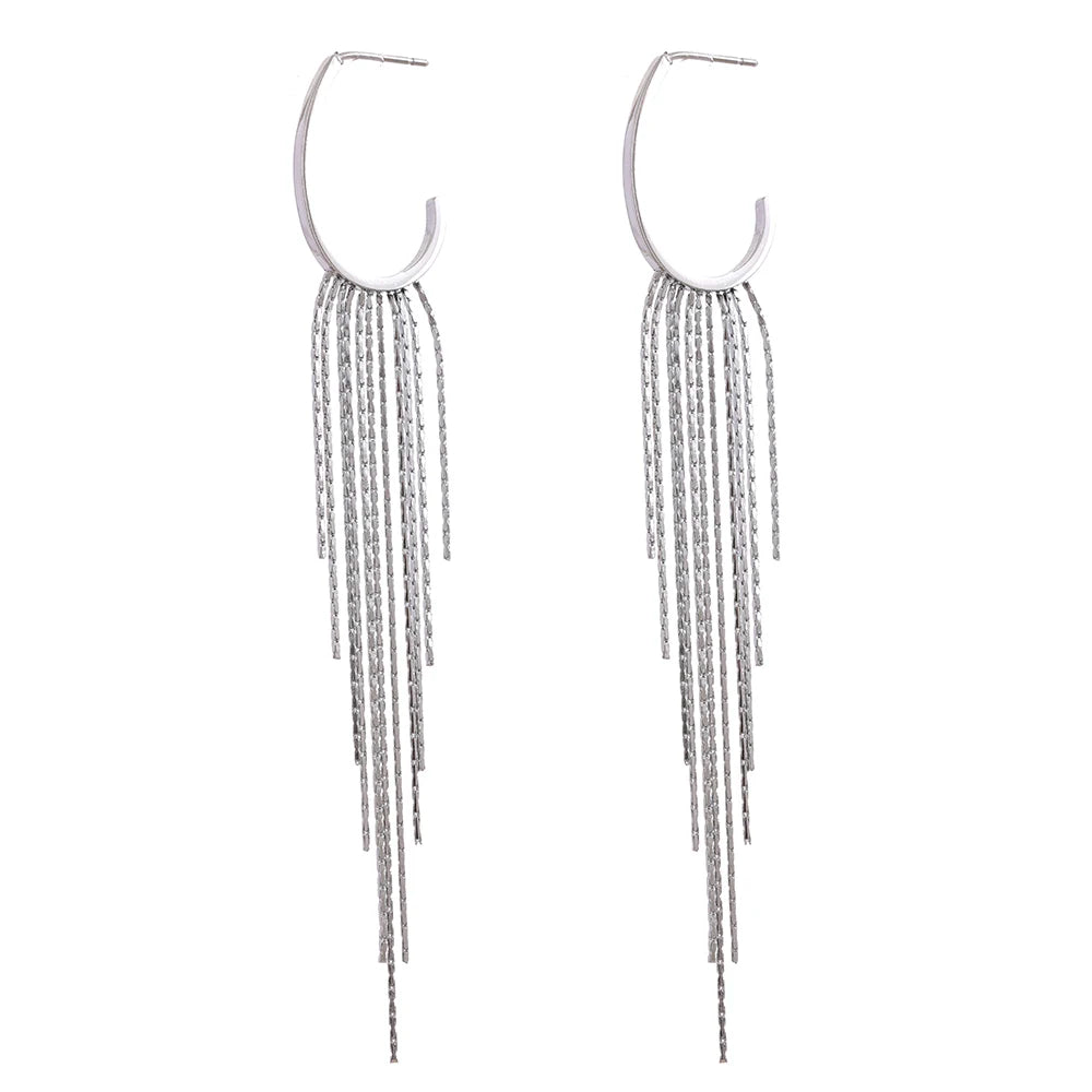 Pendientes Largos de Flecos Bañados en Oro 18K o Platino