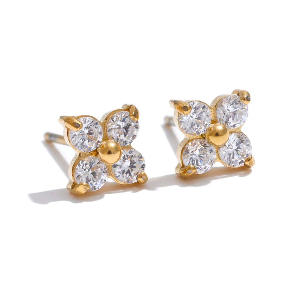 Pendientes Florales con Circonitas Bañados en Oro 18K o Platino— Elegancia Delicada