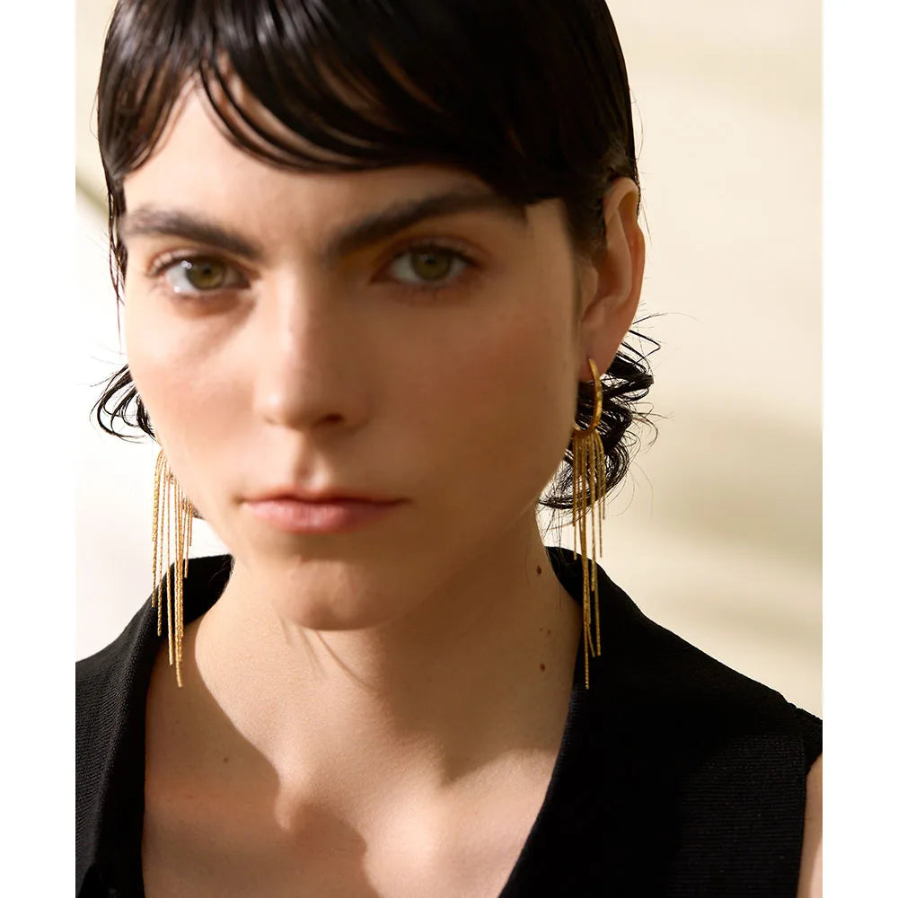 Pendientes Largos de Flecos Bañados en Oro 18K o Platino