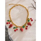 Collar de Cerezas y Fresas Bañado en Oro 18K — Estilo Dulce y Chic