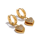 Pendientes de Aro Doble Corazón con Circonitas Bañados en Oro 18K o Platino — Elegancia Romántica