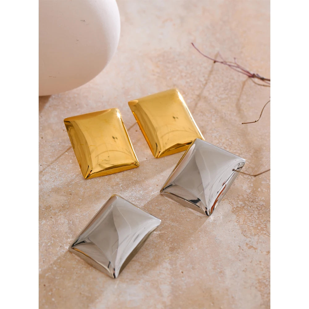 Pendientes Glossy de Diseño Rectangular Bañados en Oro 18K o Platino — Estilo Moderno