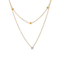 Collar Doble Capa Bañado en Oro 18K o Platino de Acero Inoxidable con Circonitas — Estilo Coreano Elegante