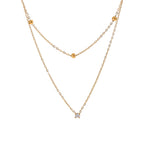 Collar Doble Capa Bañado en Oro 18K o Platino de Acero Inoxidable con Circonitas — Estilo Coreano Elegante