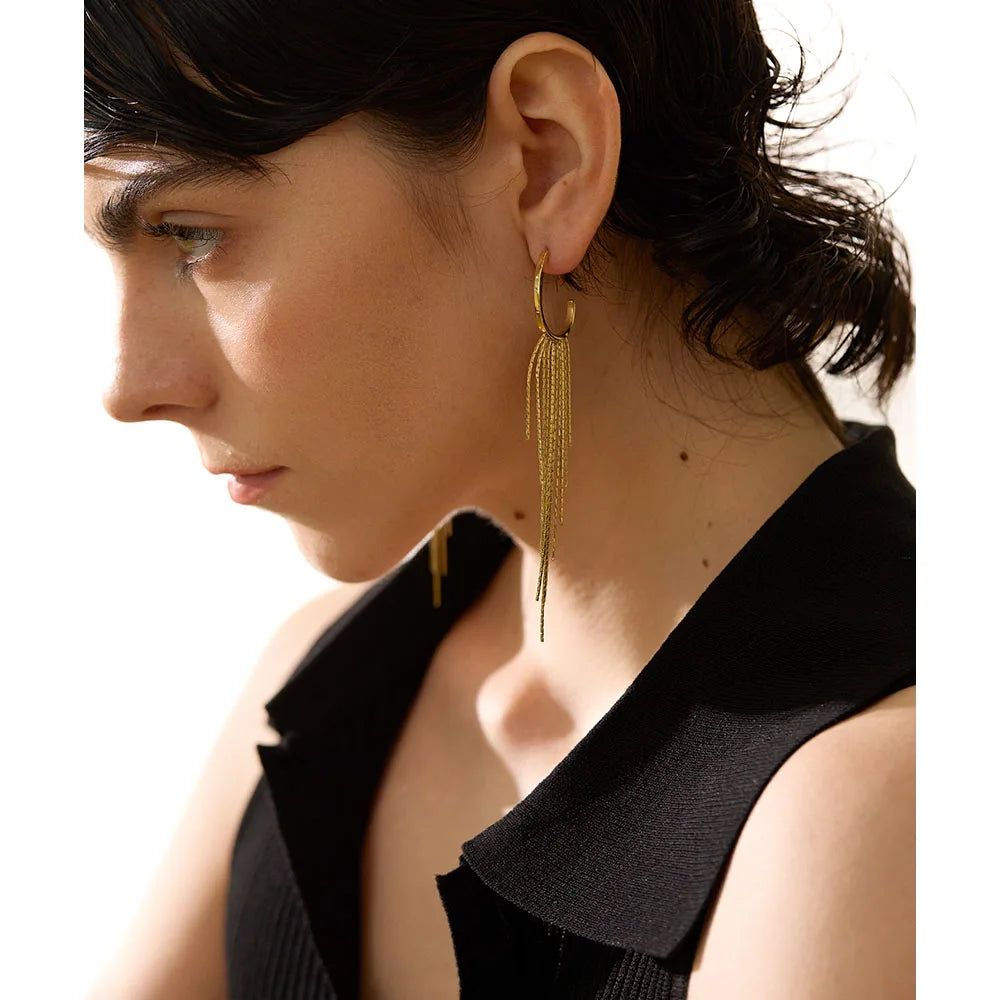 Pendientes Largos de Flecos Bañados en Oro 18K o Platino