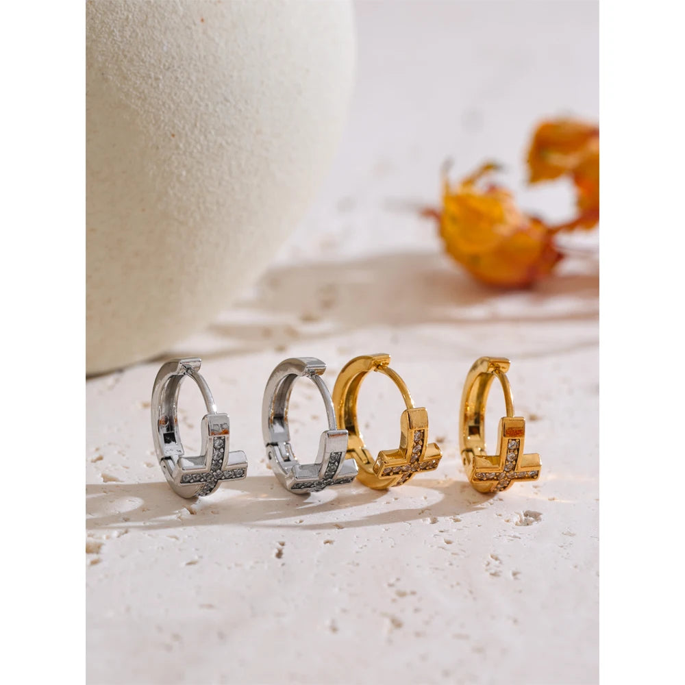 Pendientes Versátiles con Cruz Bañados en Oro 18K o Platino