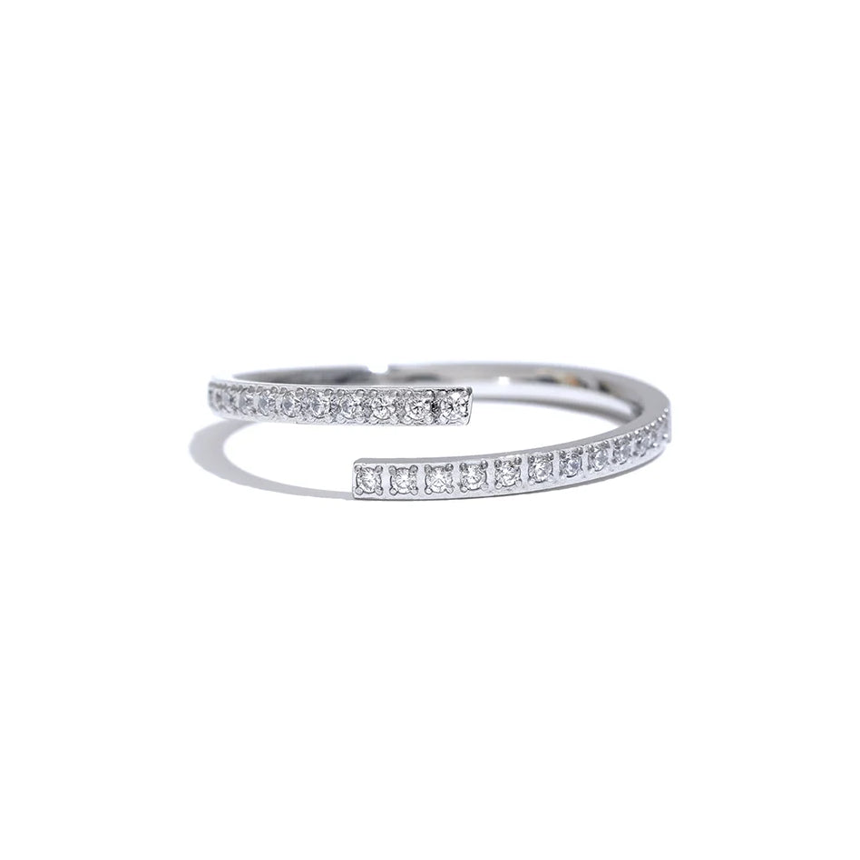 Anillo Abierto con Circonitas Bañado en Oro 18K o Platino — Estilo Coreano