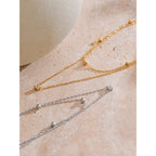 Collar Doble Capa Bañado en Oro 18K o Platino de Acero Inoxidable con Circonitas — Estilo Coreano Elegante
