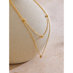Collar Doble Capa Bañado en Oro 18K o Platino de Acero Inoxidable con Circonitas — Estilo Coreano Elegante