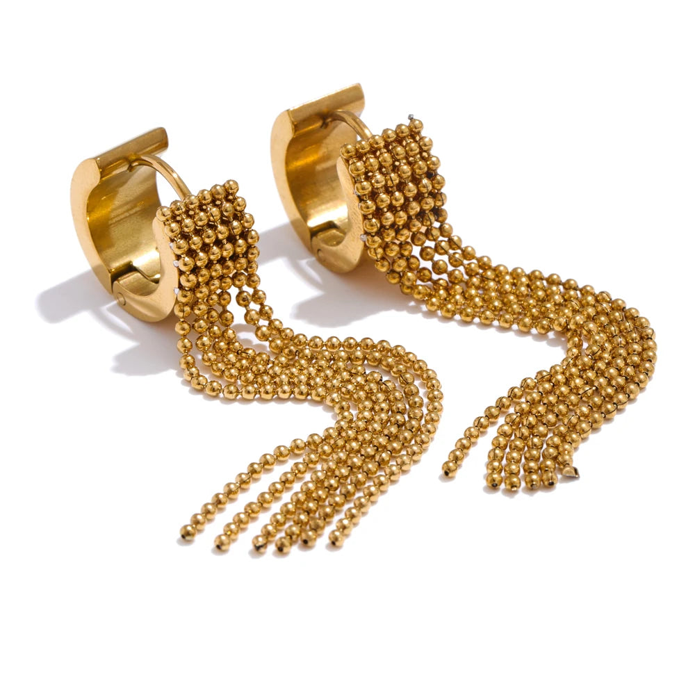 Pendientes Largos con Flecos Bañados en Oro 18K o Platino — Estilo Trendy