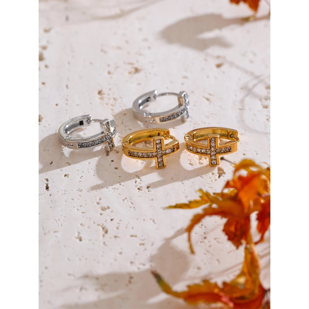 Pendientes Versátiles con Cruz Bañados en Oro 18K o Platino