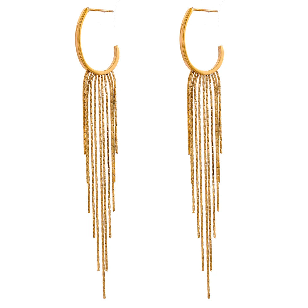 Pendientes Largos de Flecos Bañados en Oro 18K o Platino