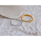 Anillo Abierto con Circonitas Bañado en Oro 18K o Platino — Estilo Coreano
