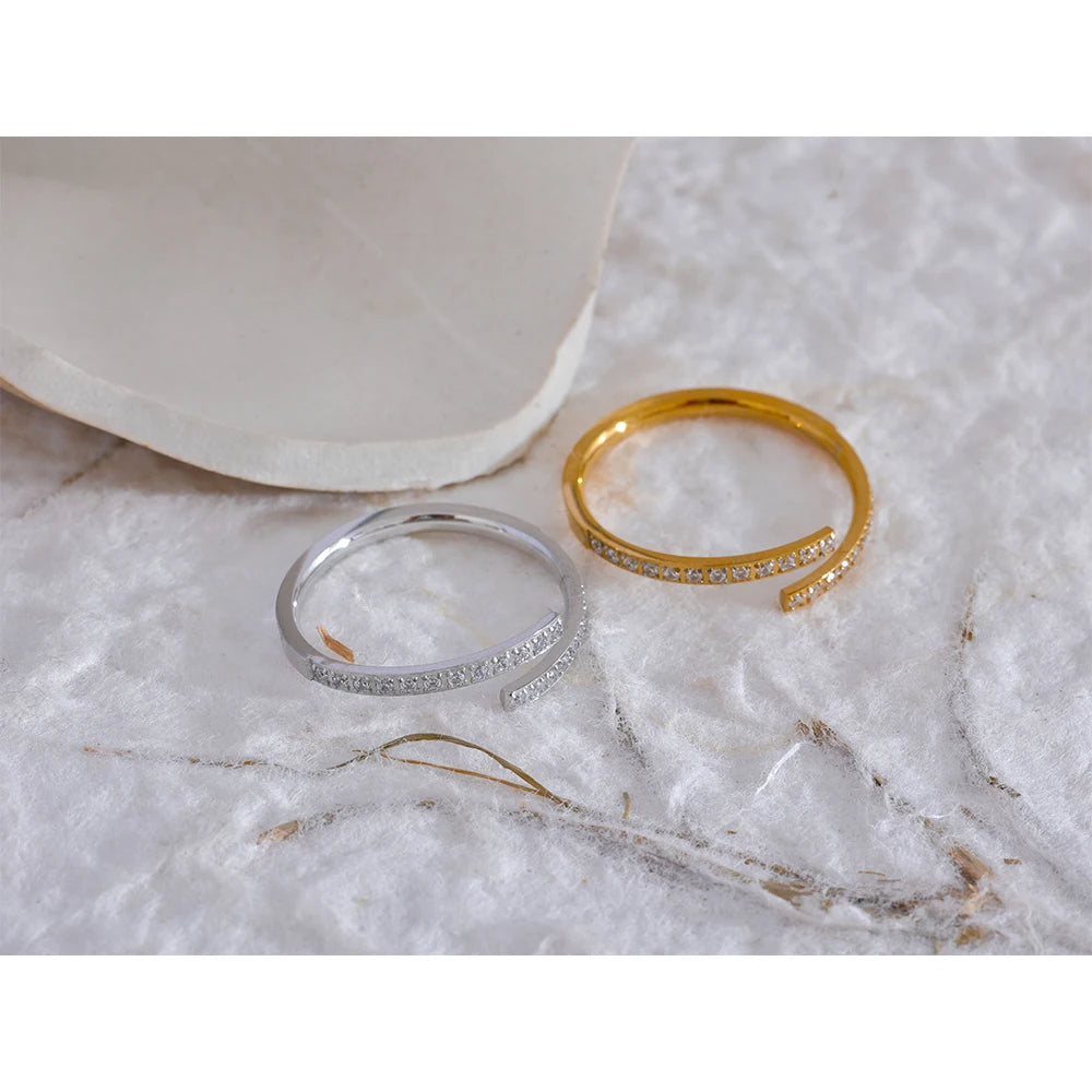 Anillo Abierto con Circonitas Bañado en Oro 18K o Platino — Estilo Coreano
