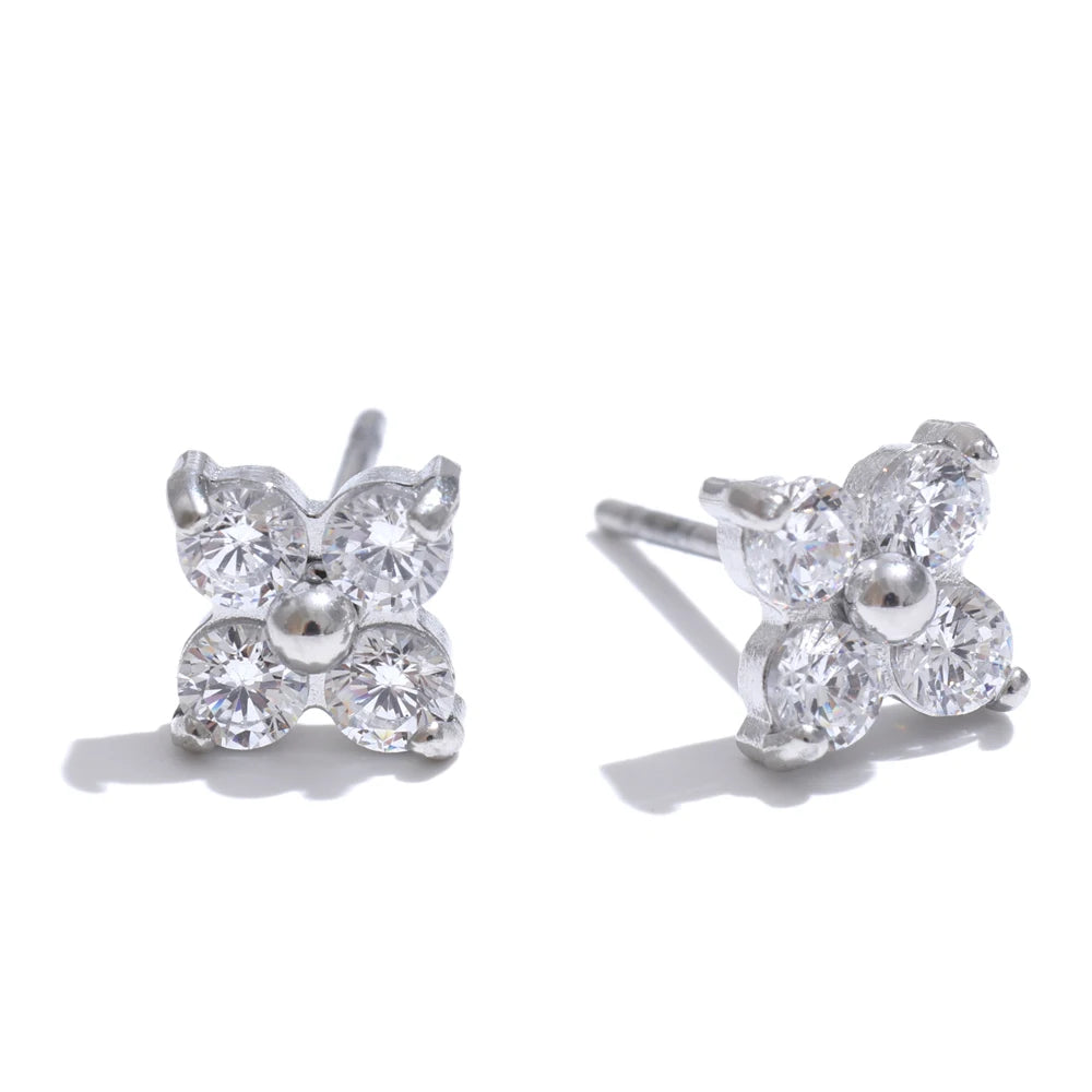 Pendientes Florales con Circonitas Bañados en Oro 18K o Platino— Elegancia Delicada