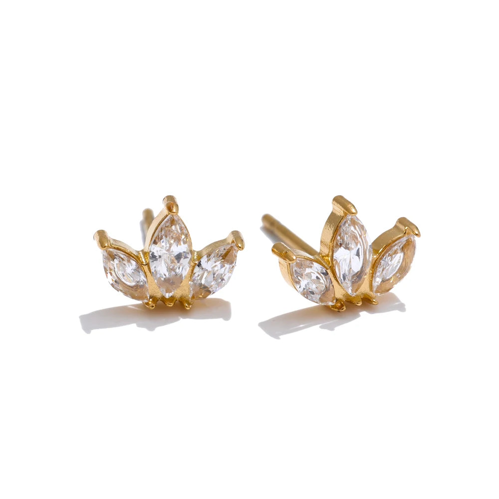 Pendientes Pequeños de Flor con Circonitas Bañados en Oro 18K o Platino — Estilo Coreano