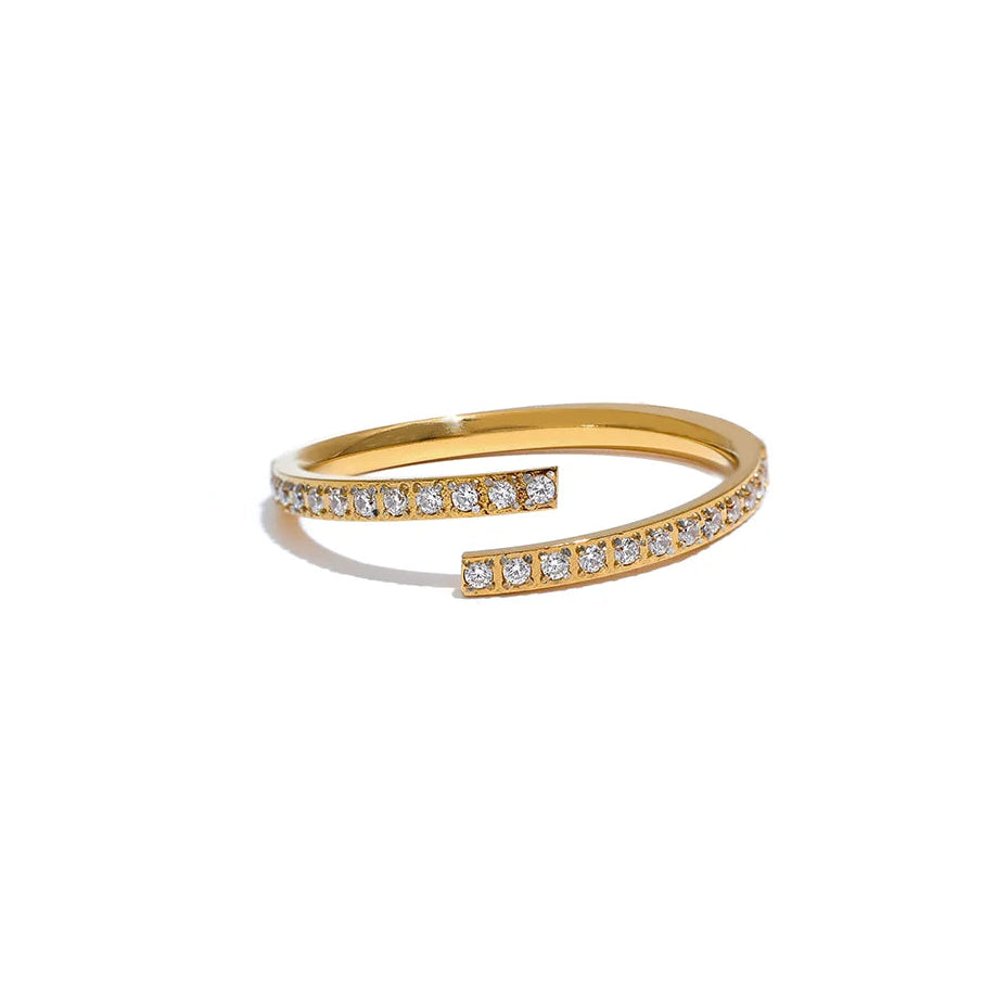 Anillo Abierto con Circonitas Bañado en Oro 18K o Platino — Estilo Coreano