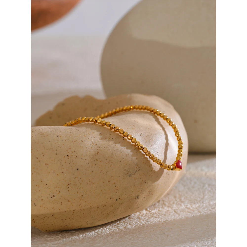Pulsera elástica Delicada con Corazón para Mujer Bañada en Oro 18K