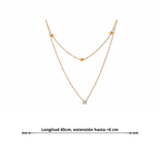 Collar Doble Capa Bañado en Oro 18K o Platino de Acero Inoxidable con Circonitas — Estilo Coreano Elegante