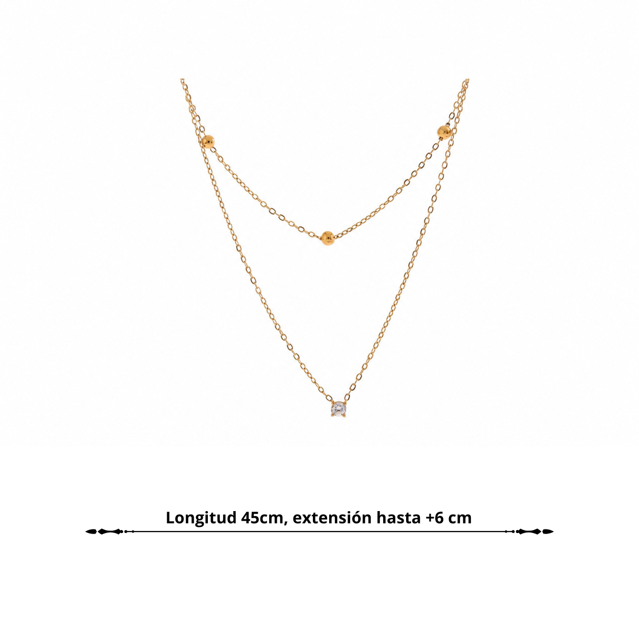 Collar Doble Capa Bañado en Oro 18K o Platino de Acero Inoxidable con Circonitas — Estilo Coreano Elegante