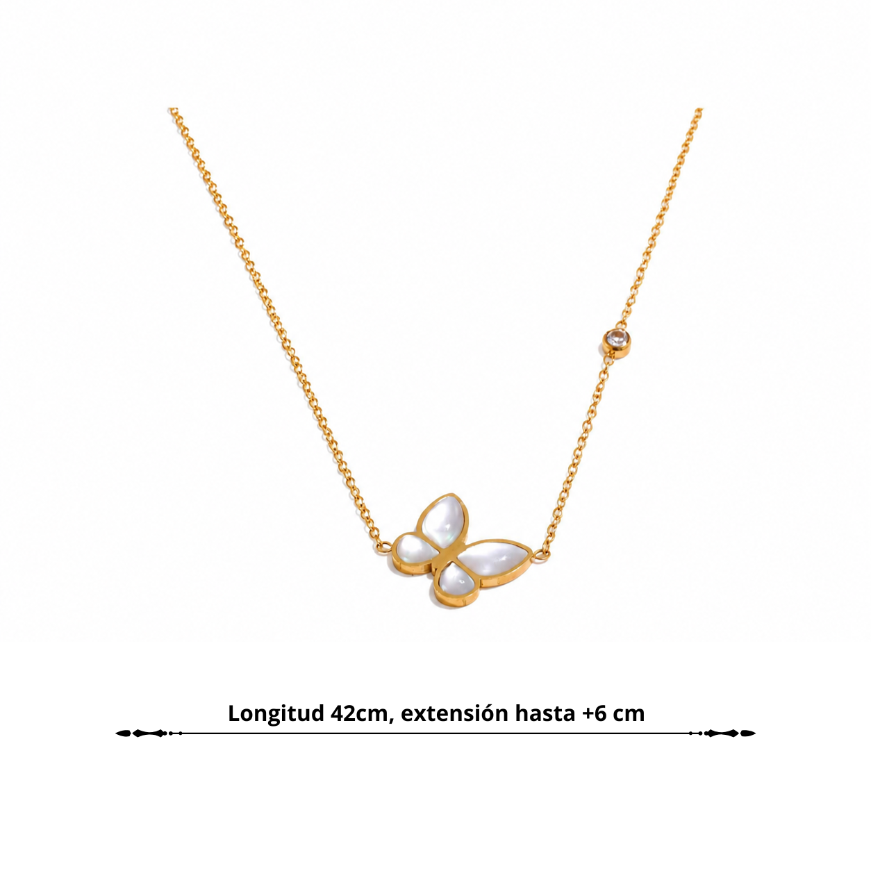 Collar Delicado Bañado en Oro 18K de Mariposa con Concha Natural
