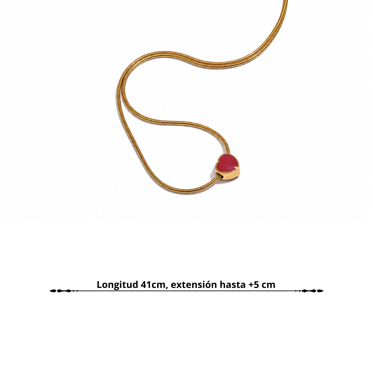 Collar Delicado Bañado en Oro 18K de Corazón Rojo — Estilo Elegante