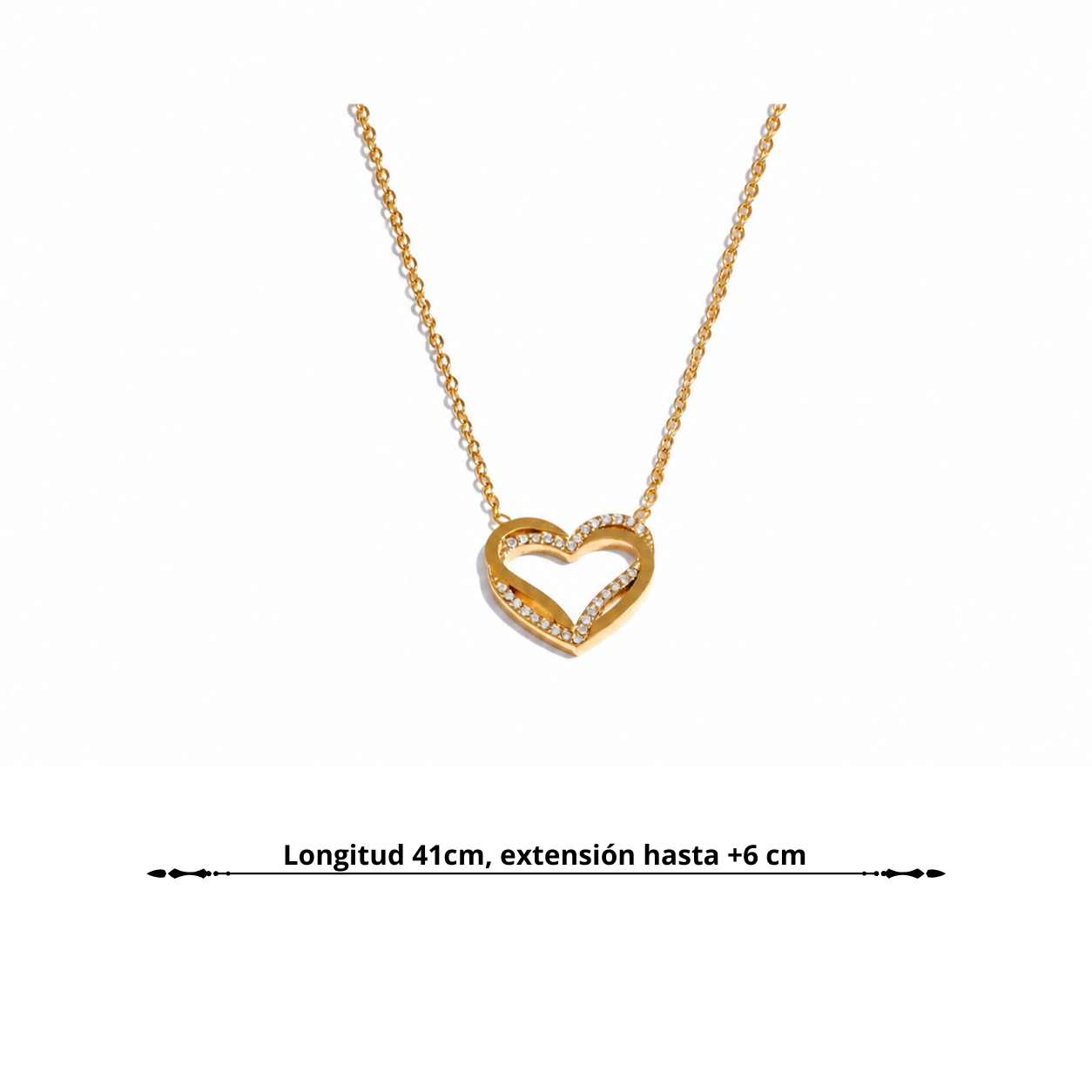 Collar Bañado en Oro 18K o Platino de Corazón Calado con Circonitas — Elegancia Romántica