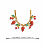 Collar de Cerezas y Fresas Bañado en Oro 18K — Estilo Dulce y Chic