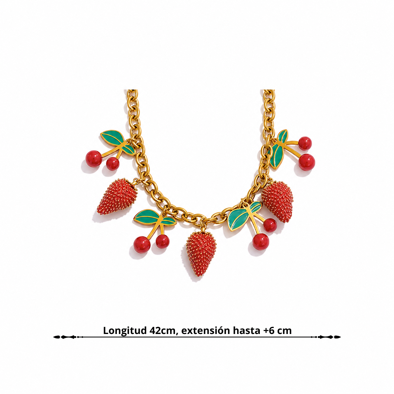 Collar de Cerezas y Fresas Bañado en Oro 18K — Estilo Dulce y Chic
