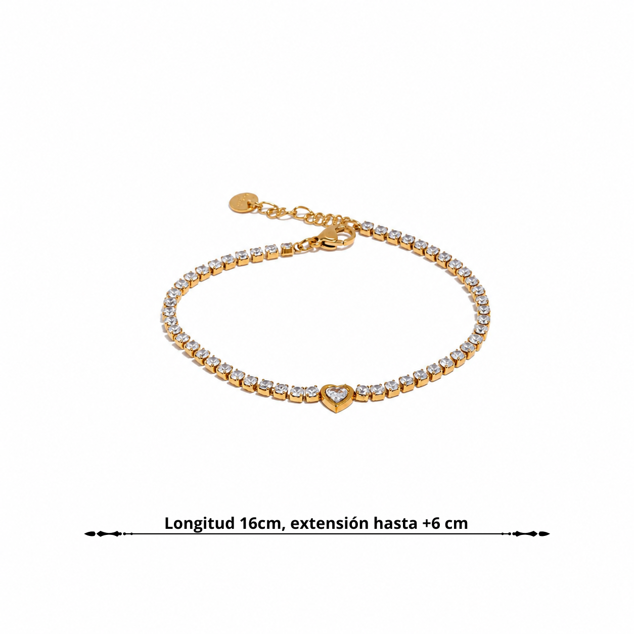 Pulsera Corazón con Circonitas Bañada en Oro 18K o Platino — Brillo Elegante
