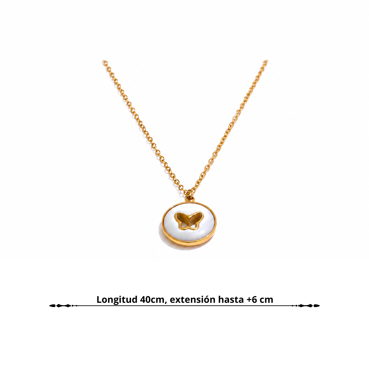 Collar Delicado Bañado en Oro 18K de Mariposa con Concha Natural